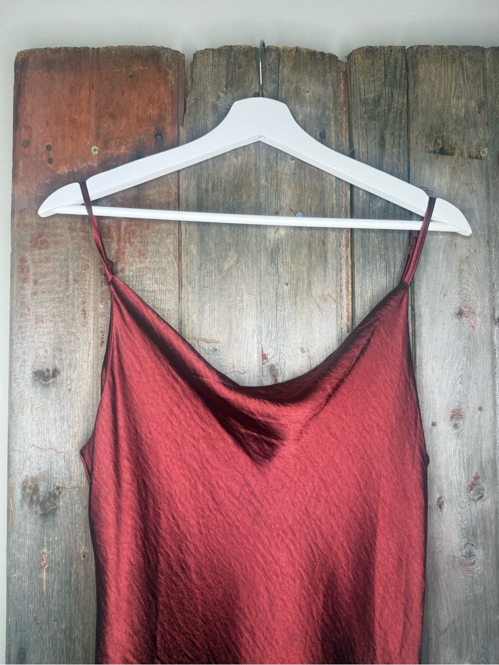 OAK + FORT Cowl Neck Satin Slip Maxi Dress - Rust/ Burgundy Large - Picture 3 of 12